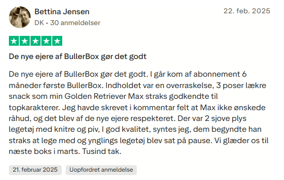 Trustpilot 5 stjerner Bettina Jensen