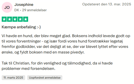 Trustpilot 5 stjerner Josephine